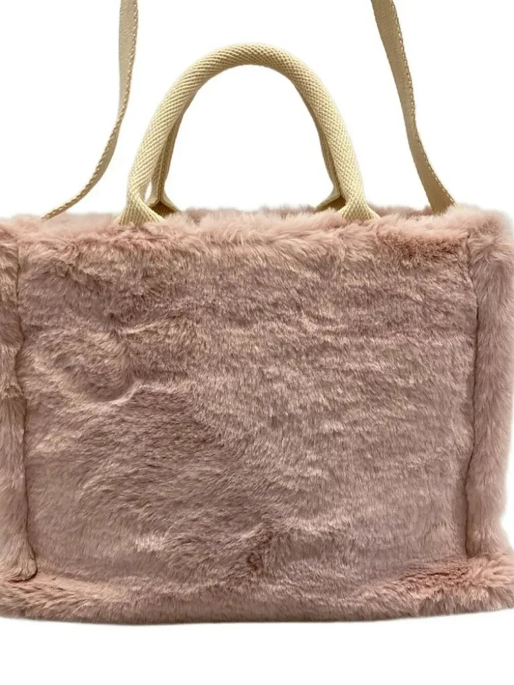 MARNI SHMP0077U6 Pink Cream Fake Fur Canvas Tote Bag